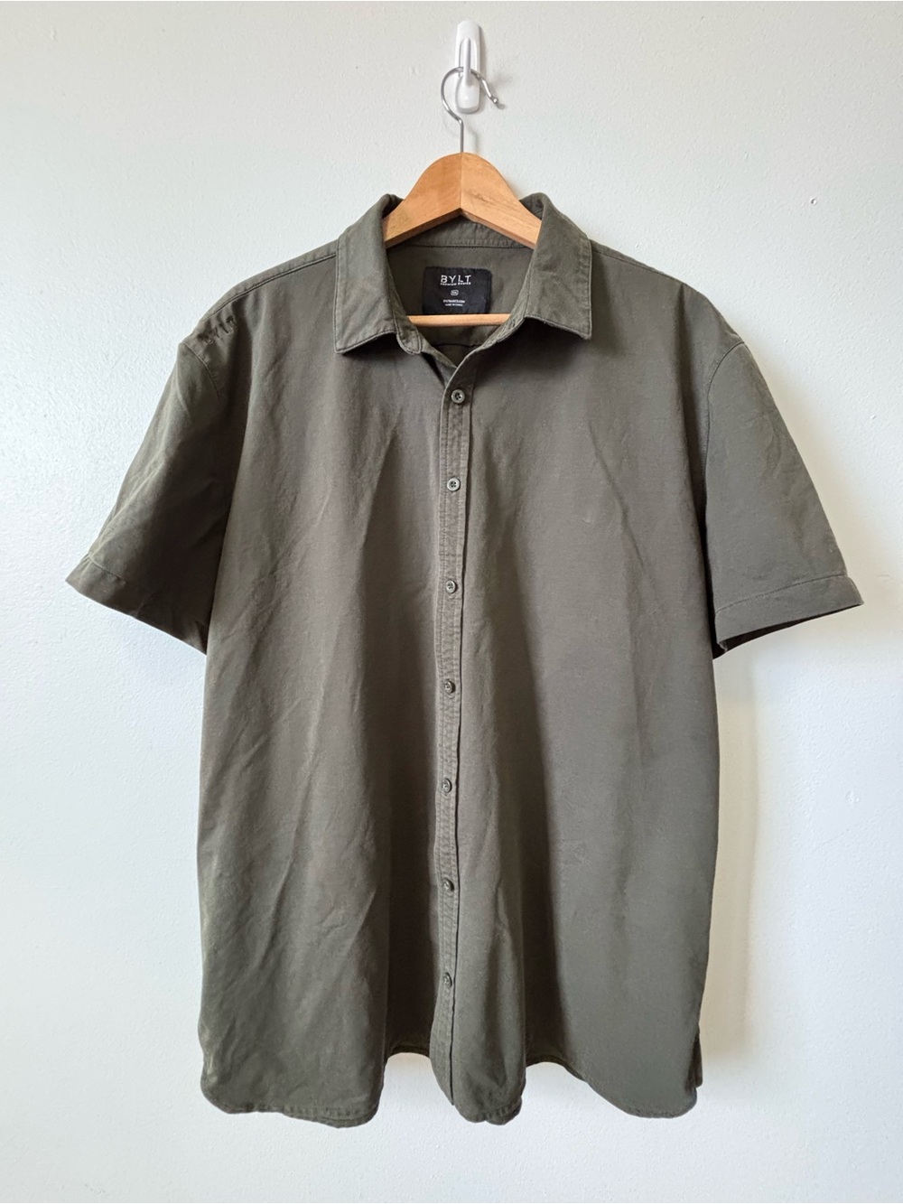 BYLT - Short-Sleeve Button Down Shirt in Olive Green